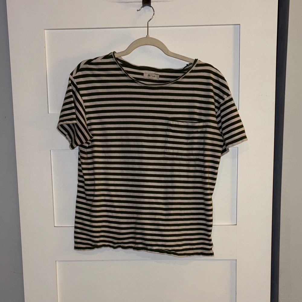 Madewell Striped Short Sleeve Tee in Olive and White